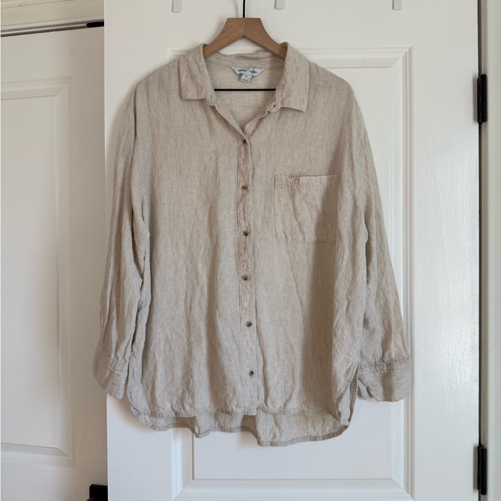 Old Navy Natural Linen Blend Boyfriend Shirt